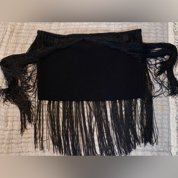 NWT Zara Black Fringe Stretch Mini Skirt Women’s Size Large Y2K Boho Glam Gatsby - Picture 3 of 9